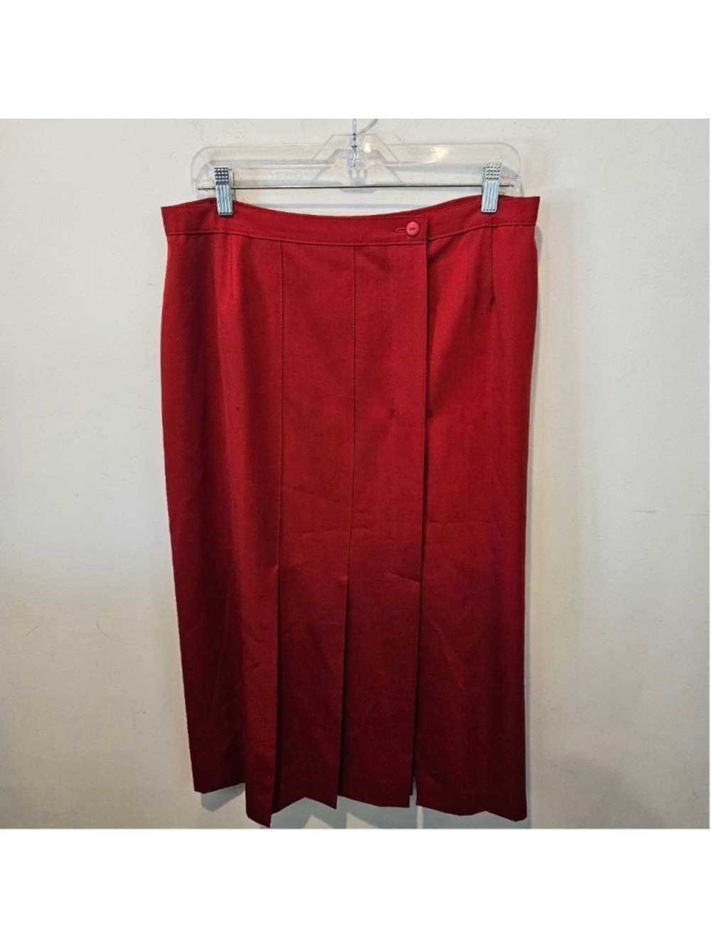 Women's Paola Rossini Red Pure New Wool Pleasted Midi Skirt Made in Italy 10 - Picture 4 of 15